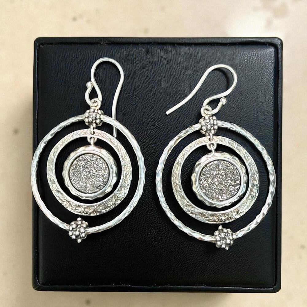 Vintage Michael Dawkins Druzy Quartz Sterling Silver 925 Pierced Earrings
